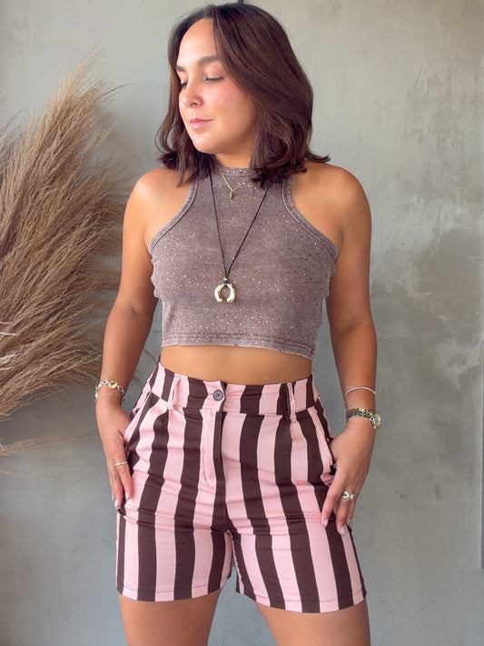 Estela Brown/Pink Striped Short