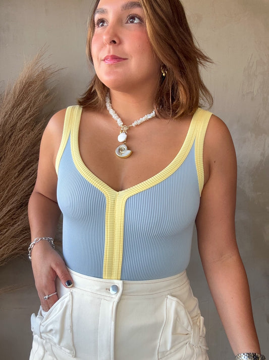 Nora Blue Contrast Bodysuit