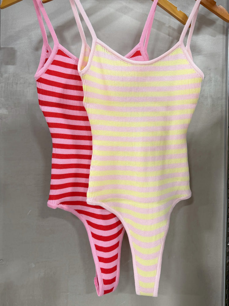 Bree Red/Pink Striped Bodysuit