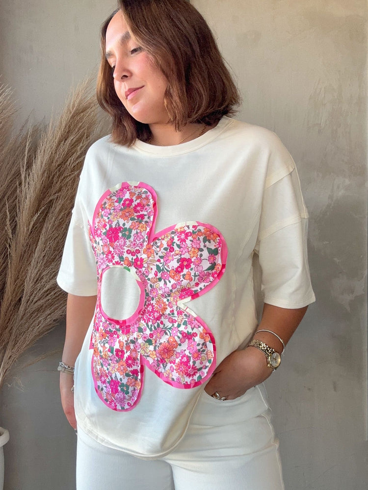 Floral Stitched Oversized Tee