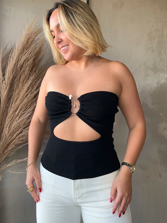 Hazel Black Detailed Top