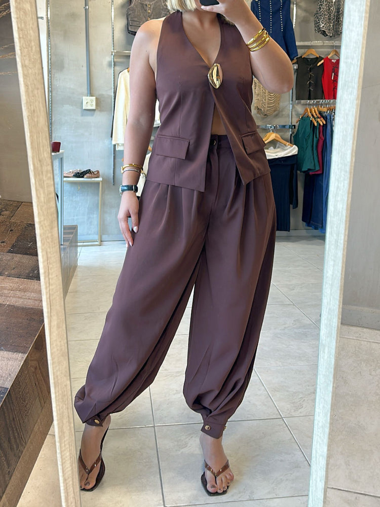 FINAL SALE - Liara Brown Vest & Pants Set