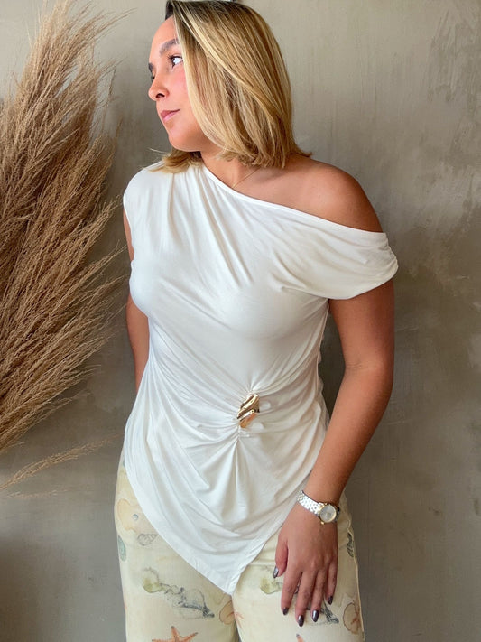 FINAL SALE - Lenni White One Shoulder Top