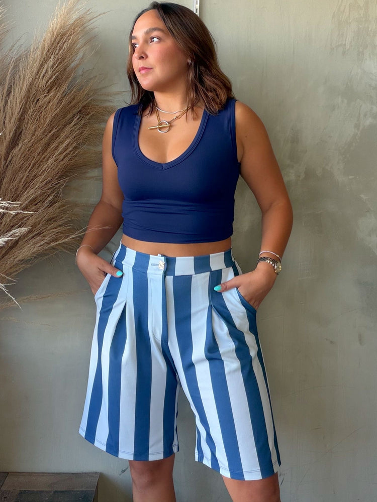 Navy/Blue Striped Bermuda
