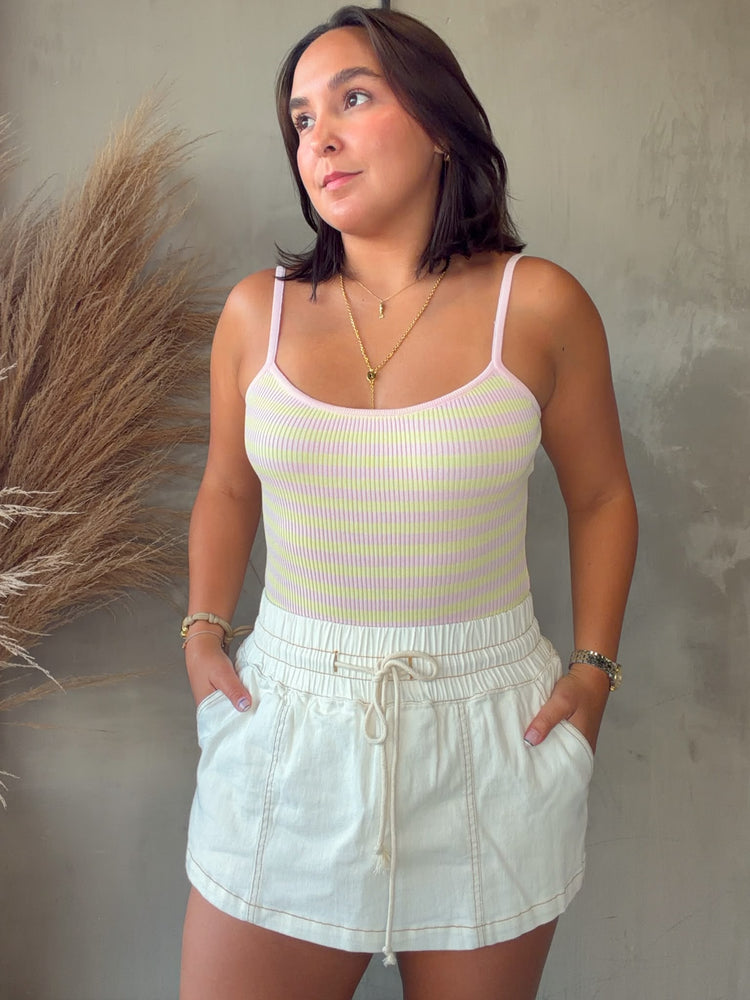 Bree Yellow/Pink Striped Bodysuit