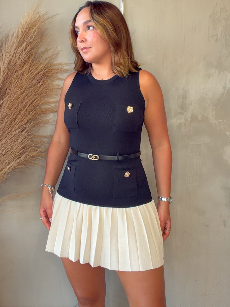 Irelys Contrast Belted Dress