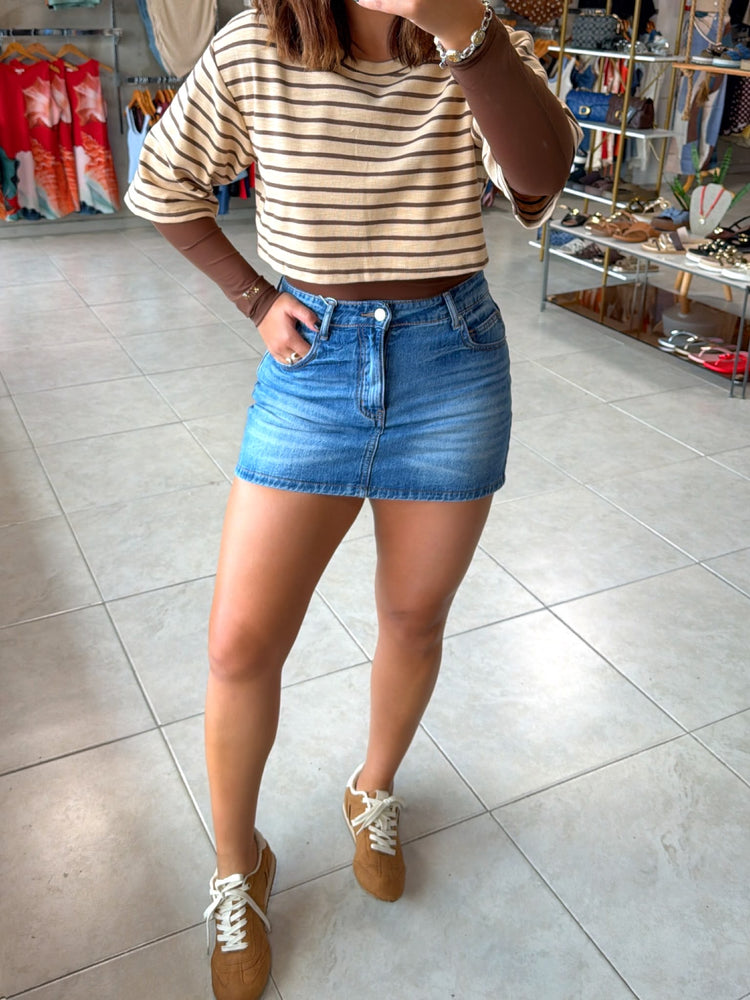 Enya Mocha Stripes Bodysuit & Tee Set