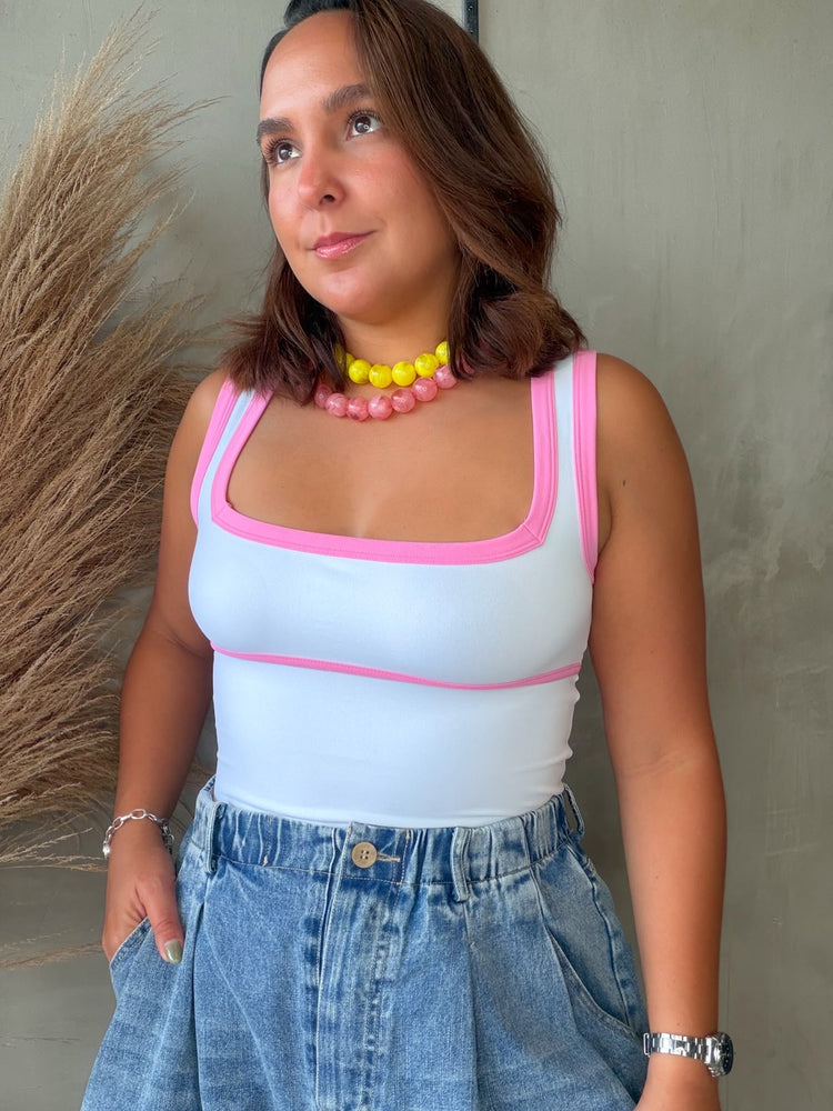 Mila White/Pink Bodysuit
