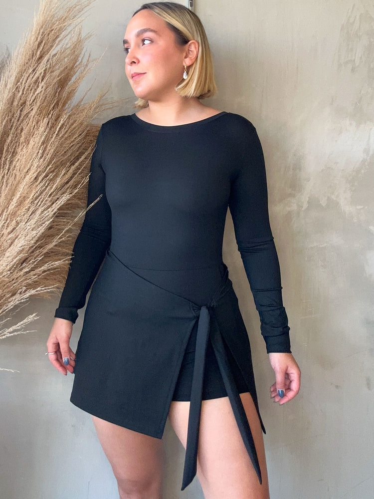 Aryna Black Long Sleeve Active Dress