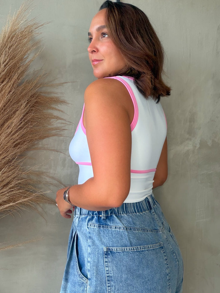 Mila White/Pink Bodysuit