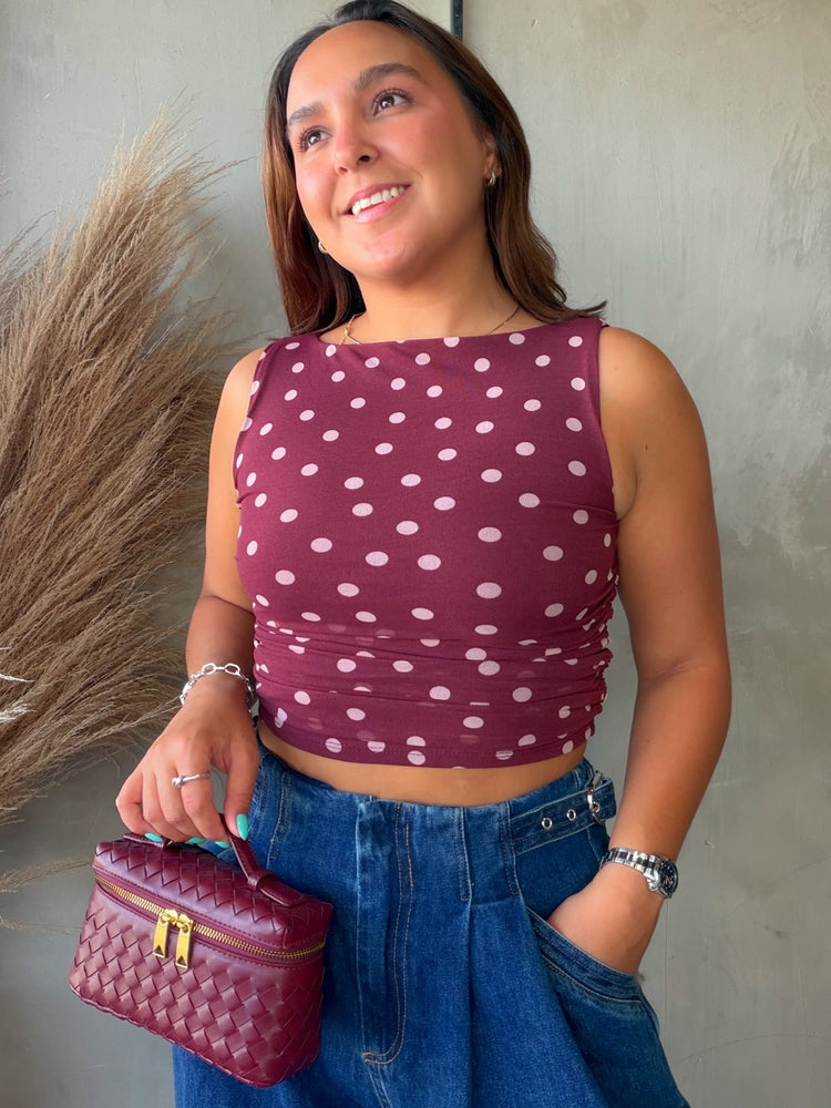 Angie Wine Polka Dots Top