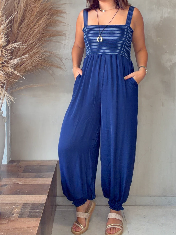 Aliana Navy Balloon Jumpsuit