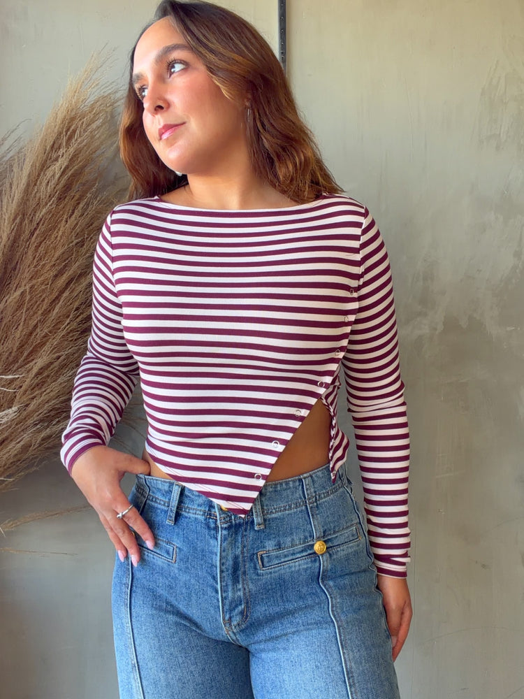 Noa Burdundy/Pink Striped Top
