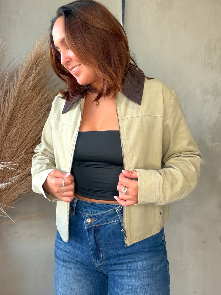 Khaki Corduroy Detailed Jacket