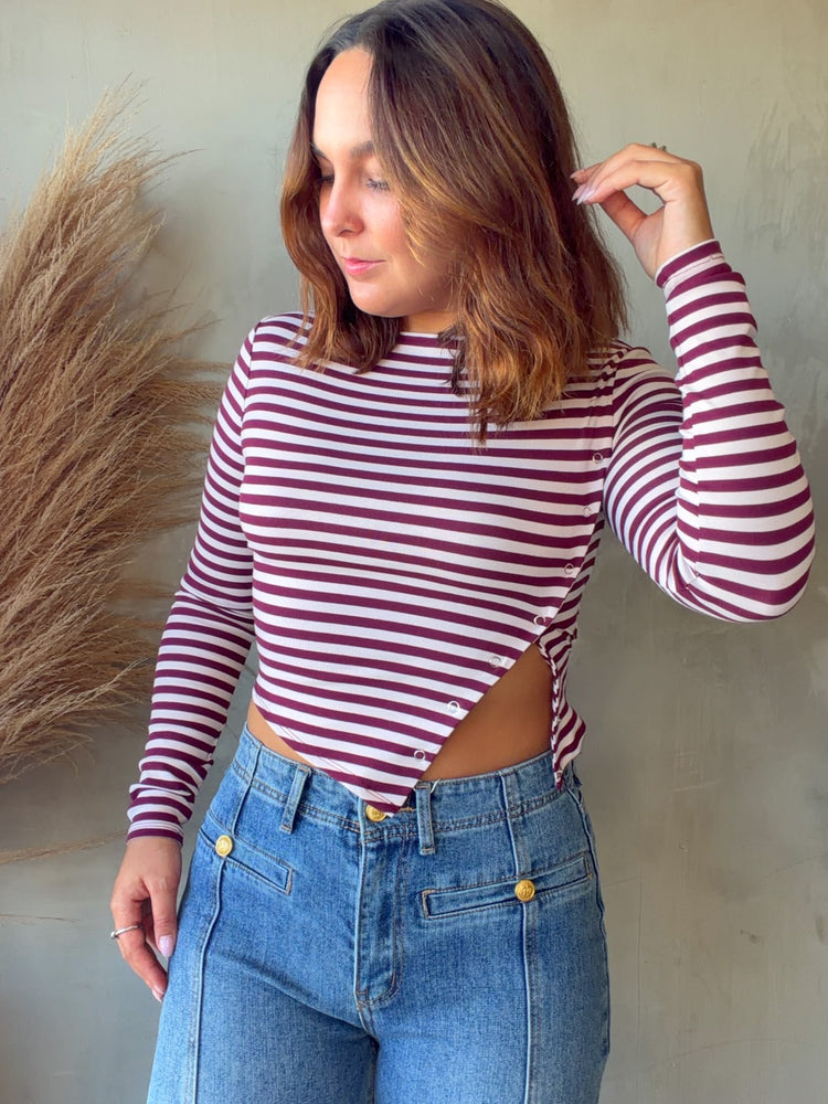 Noa Burdundy/Pink Striped Top