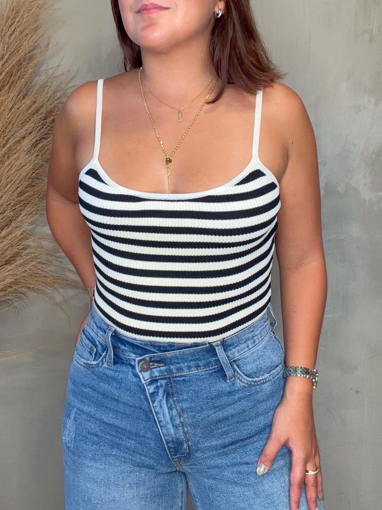 Bree Black/White Striped Bodysuit