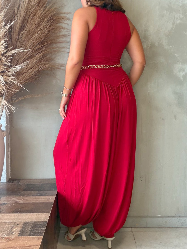 Renata Pearl Belted Balloon Jumpsuit