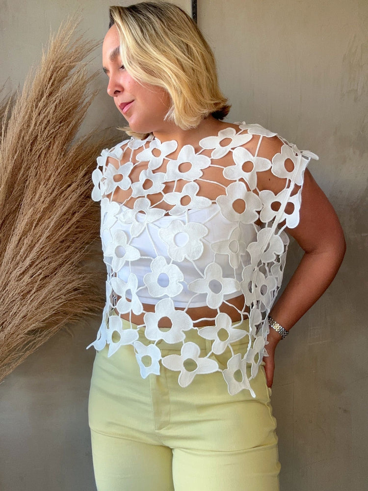 Indy White Floral Lace Top