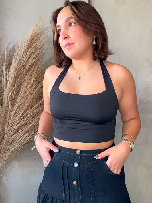 Itzel Black Halter Top