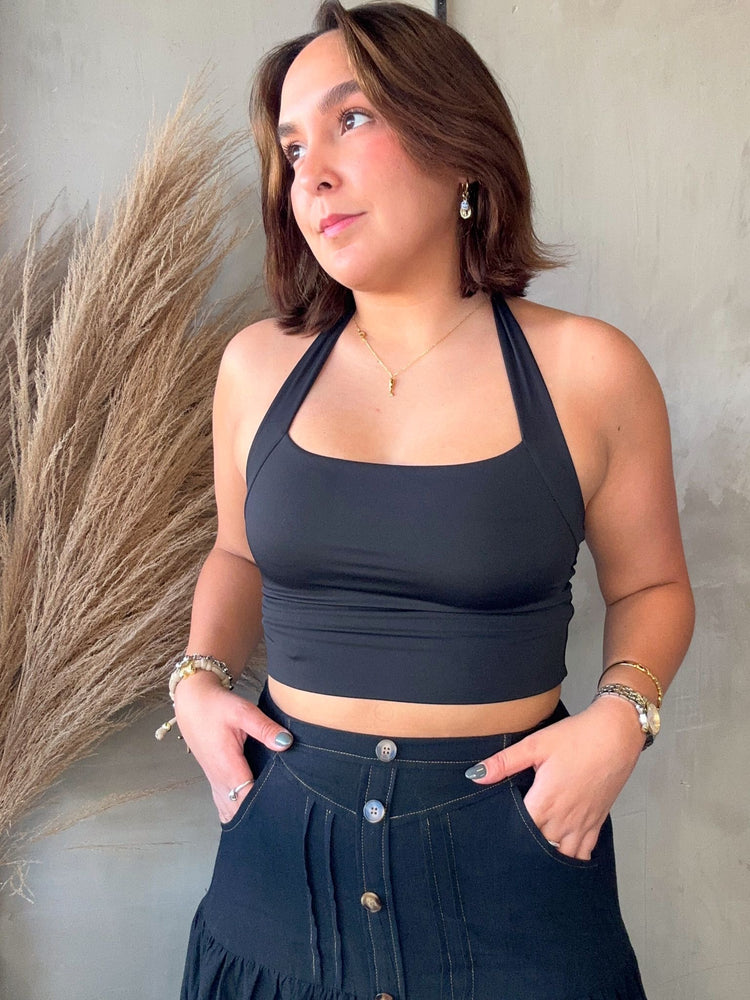 Itzel Black Halter Top