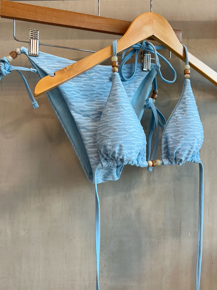 Blue Textured Two Piece Swimsuit
