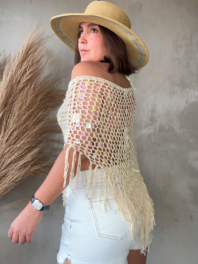 Rena Sequins Crochet Poncho