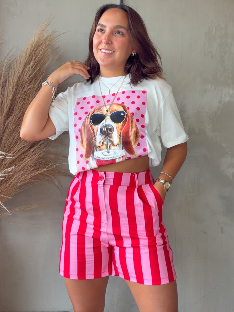 Estela Pink/Red Striped Short