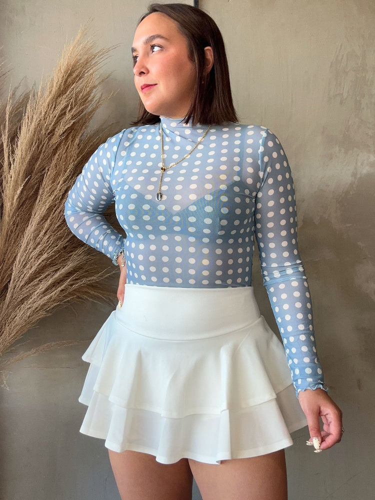 Eden Blue Polka Dots Mesh Top