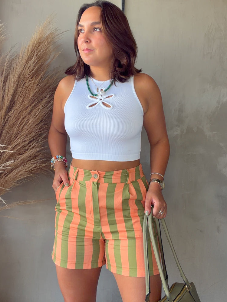 Estela Green/Orange Striped Short