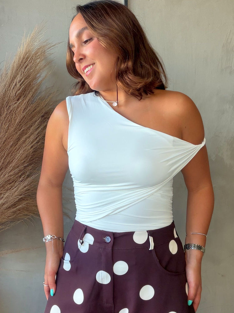 Ginny White Asymmetric Top