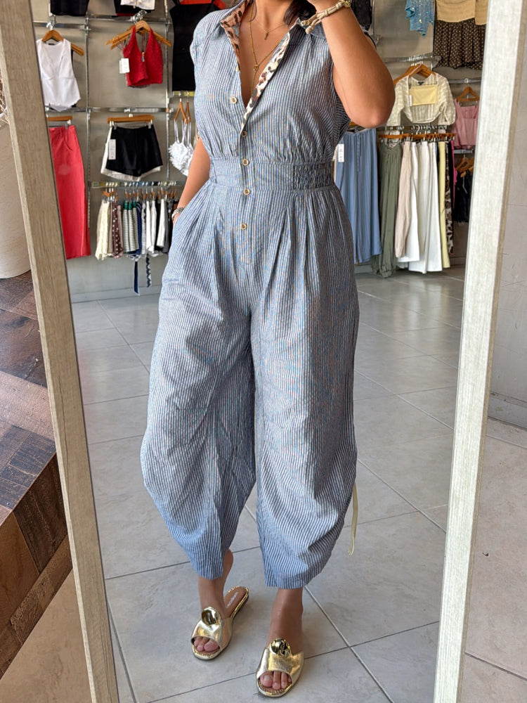 Monika Navy Striped Jumpsuit