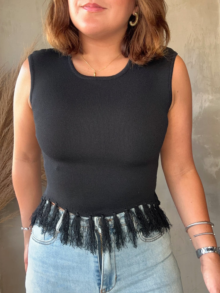 Shannon Black Fringes Top