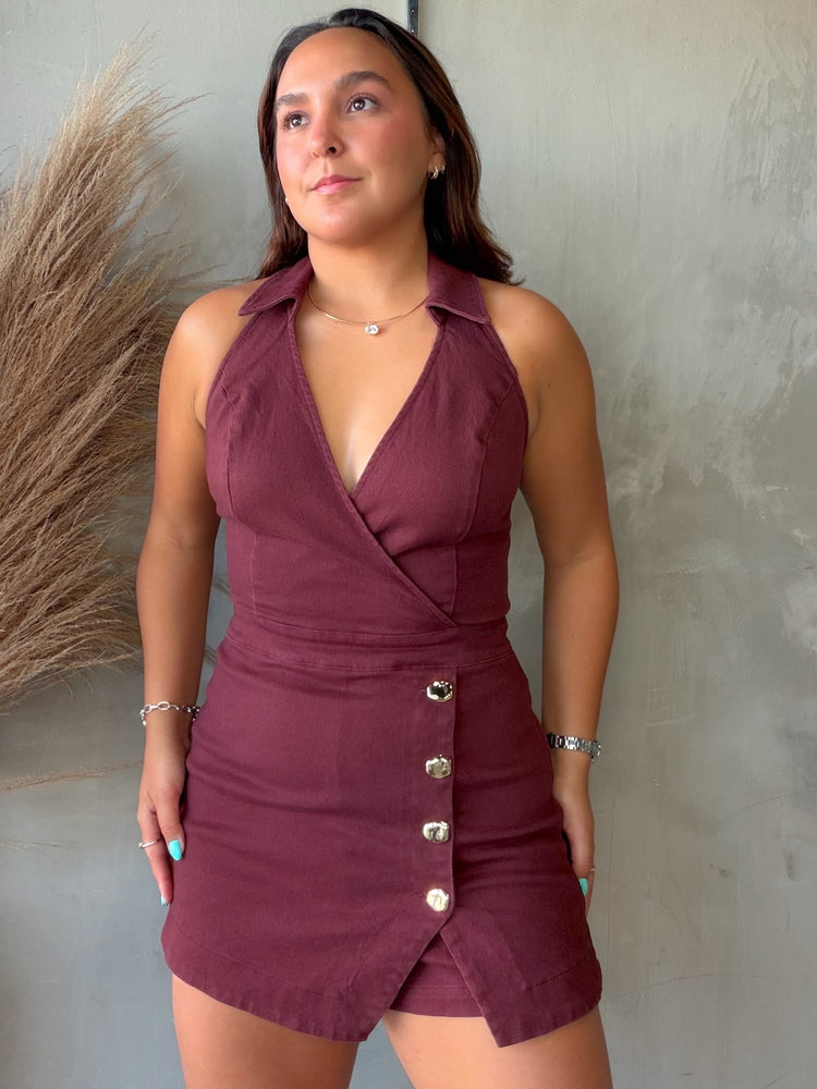 Marena Wine Denim Romper