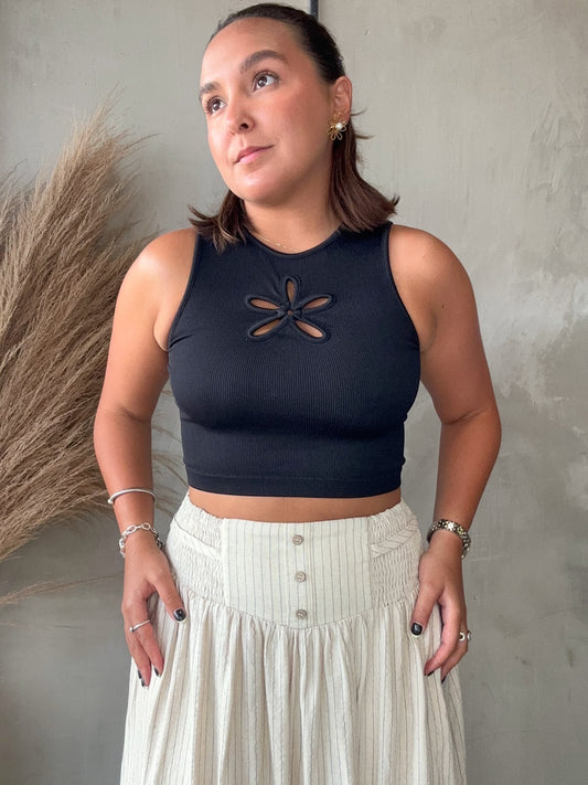 Flora Black Basic Top