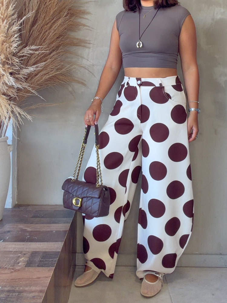 Marjo White/Brown Polka Jean