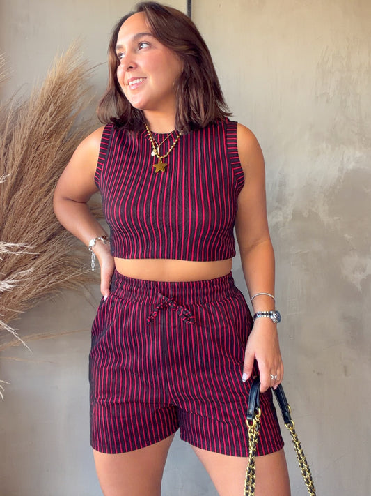 Janet Wine Striped Set