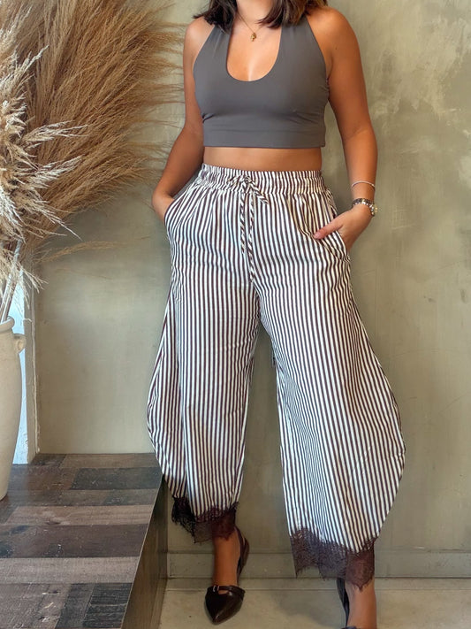 Susie Mocha Striped Lace Balloon Pant
