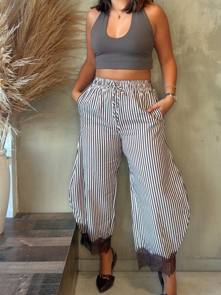 Susie Mocha Striped Lace Balloon Pant