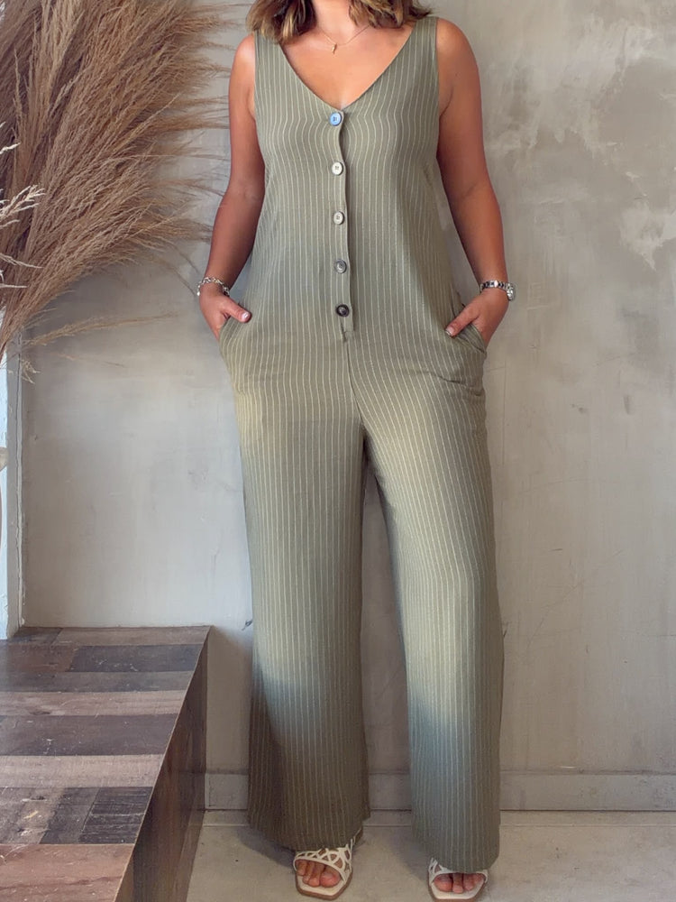 Gabrielle Olive Striped Jumpsuit