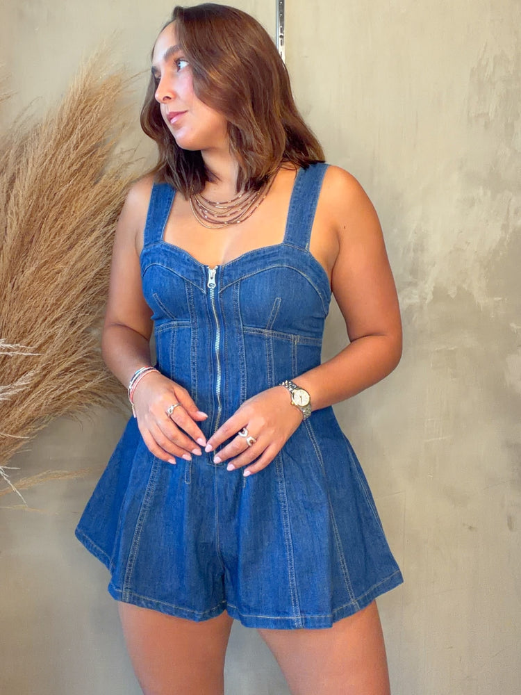 Leia Zipper Denim Romper