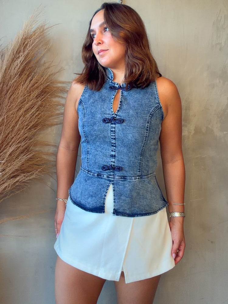 Mandarin Denim Blouse