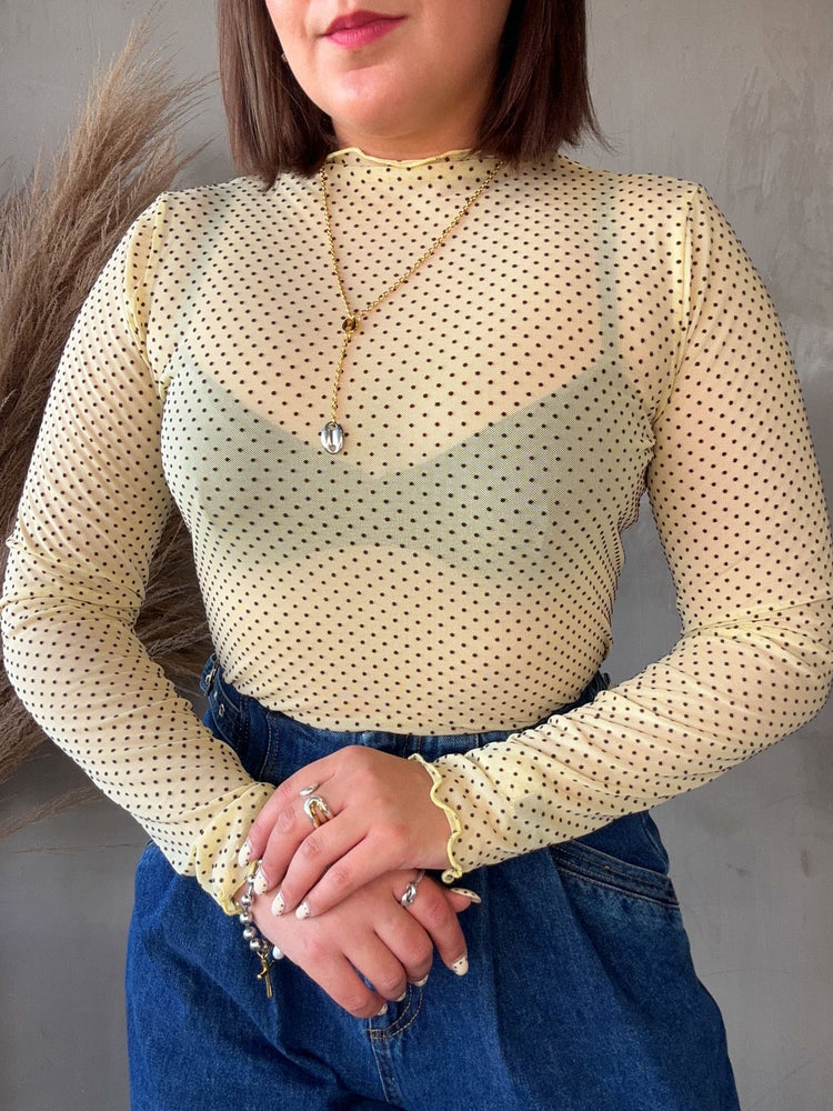 Eden Yellow Polka Dots Mesh Top
