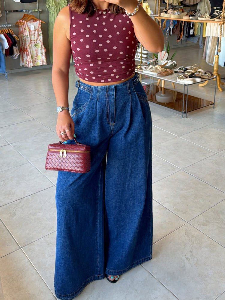 Angie Wine Polka Dots Top