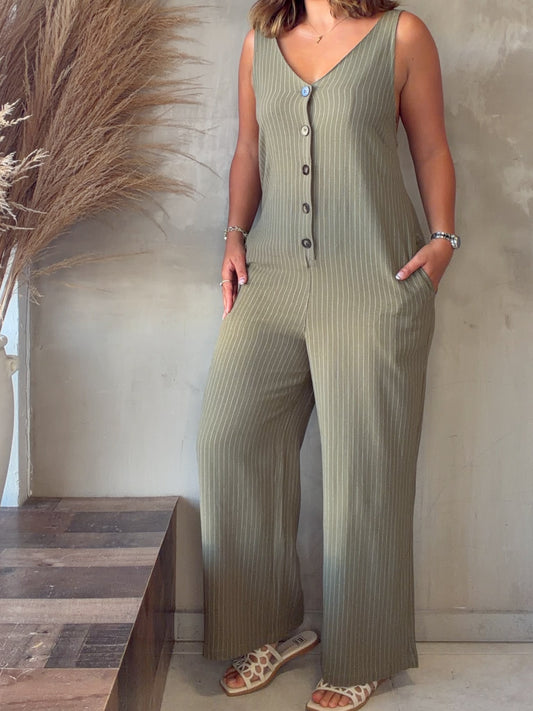 Gabrielle Olive Striped Jumpsuit