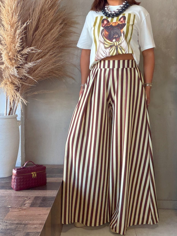 Leena Yellow/Brown Striped Palazzo