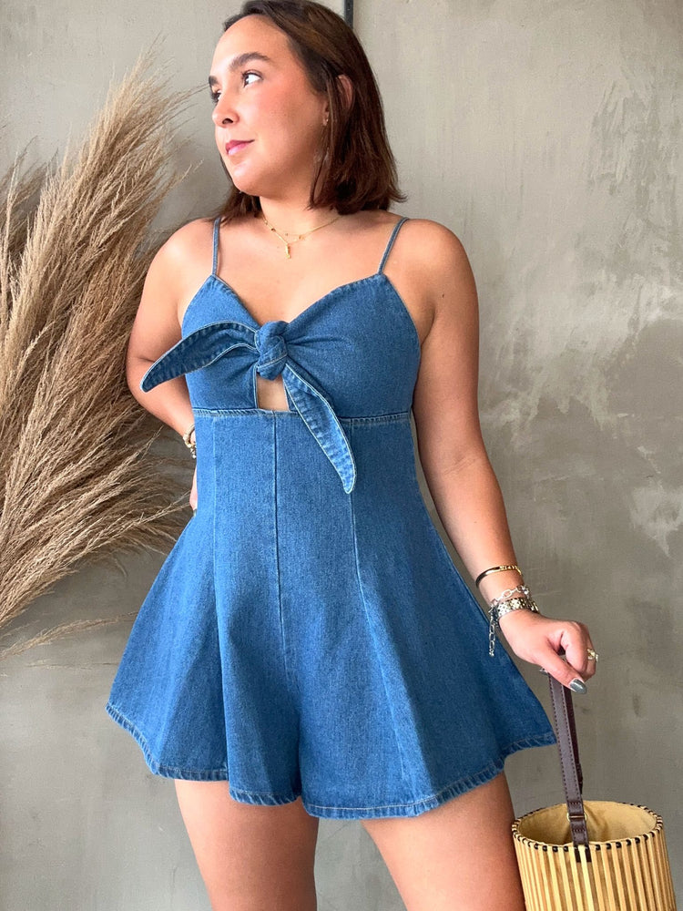 Eiza Bow Denim Romper