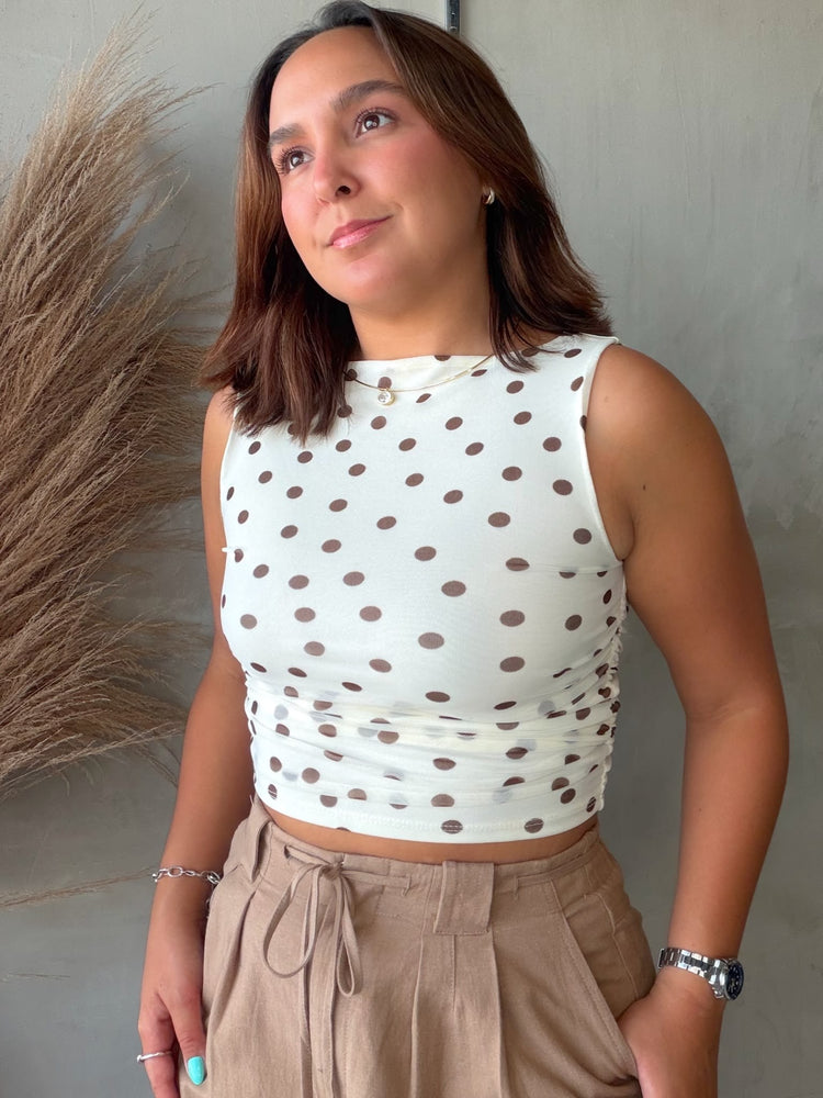 Angie Beige Polka Dots Top