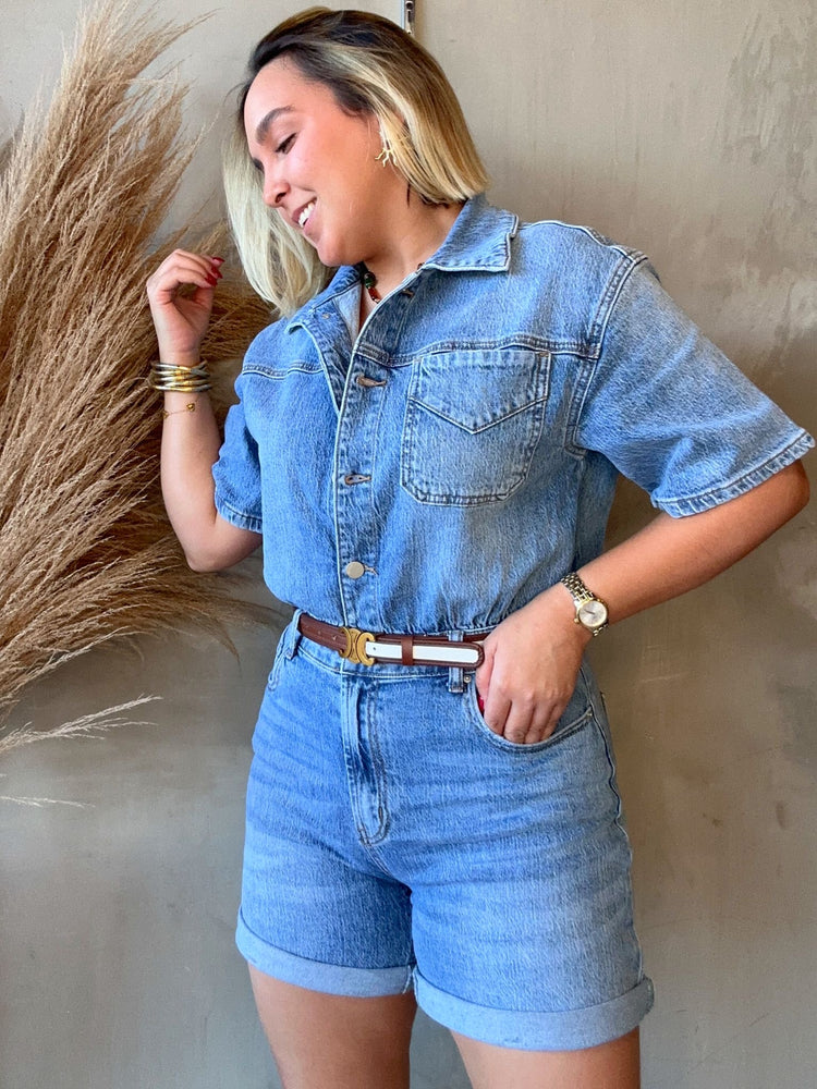Agatha Belted Denim Romper