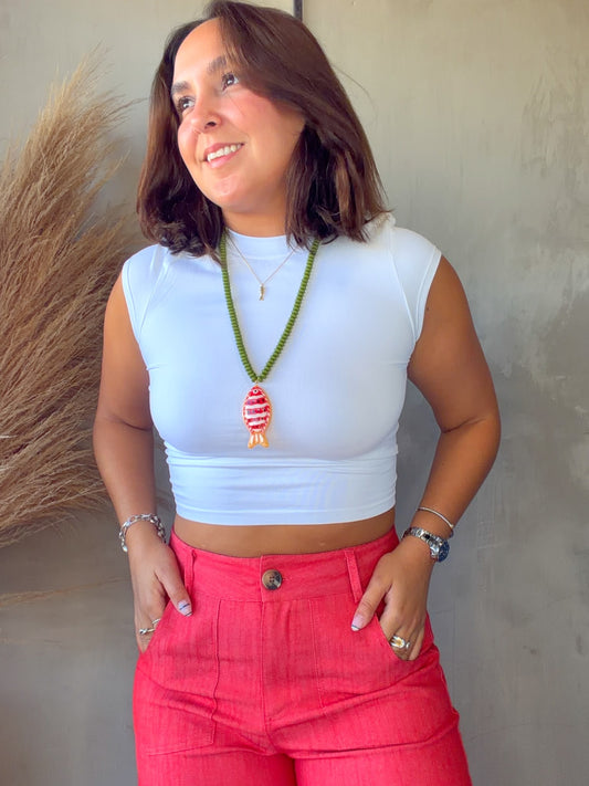 Leslie White Crop Tee