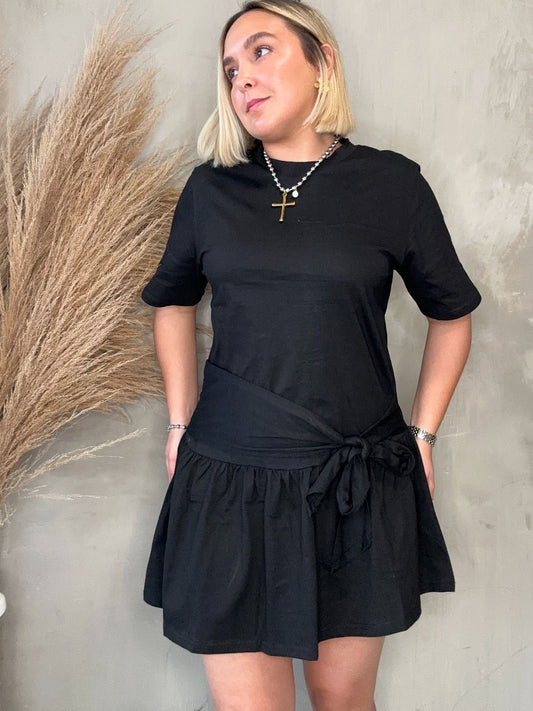 Sadie Knot Black Shirt Dress
